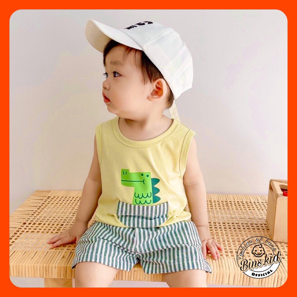 Bộ quần áo ba lỗ mùa hè cotton quảng châu phối kẻ H&B kids siêu xinh cho bé yêu