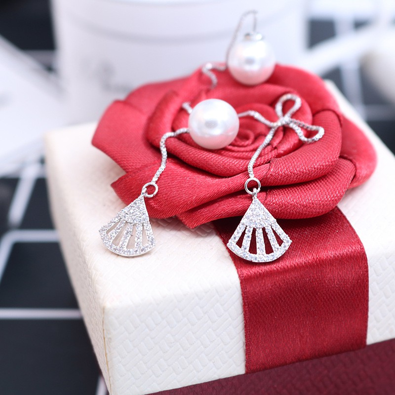 Hoa tai 2 đầu hình quạt bạc Ý S925 HT98
