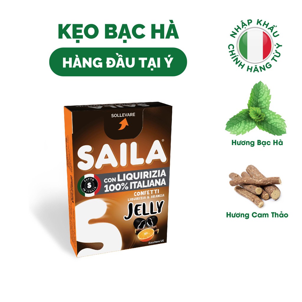 Kẹo ngậm bạc hà nhân thạch vị chanh, cam thảo và cam Saila Ý 40g