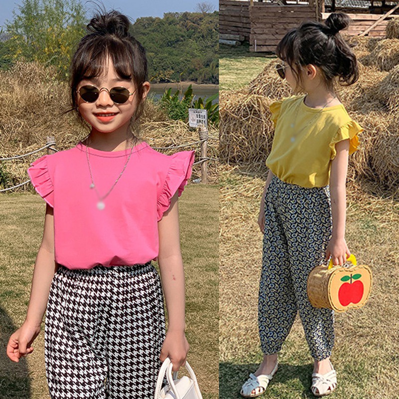 Áo Thun Cotton Cổ Tròn Tay Cánh Tiên Thời Trang Mùa Hè Cho Bé Gái