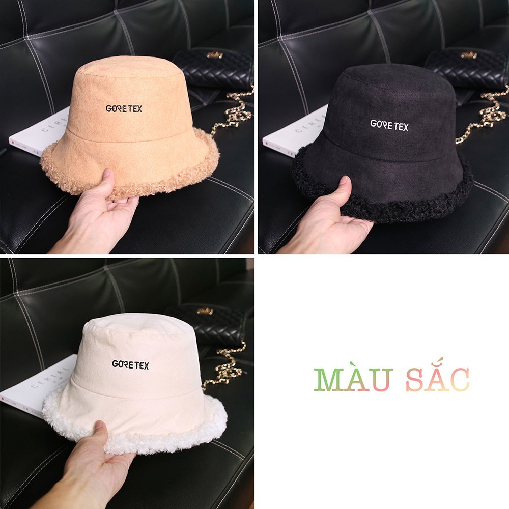 Nón Vải Bucket Phối Viền Lông Cừu Goretex Korea Style
