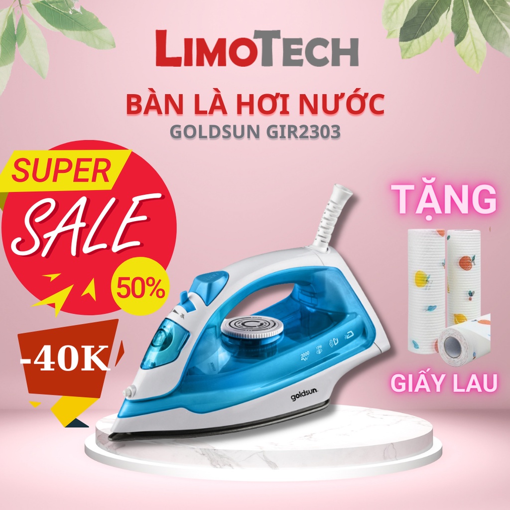 Bàn là hơi nước cao cấp siêu nhanh siêu phẳng goldsun GIR2303, bàn là khô Goldsun GIR2202