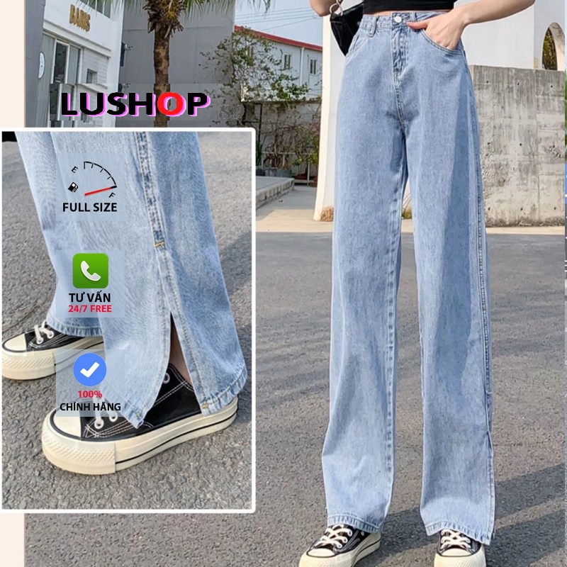 Quần jean bò ống rộng quần jean bò ống suông jeans nữ lưng cao cạp cao quần nữ đẹp hot QT24 lushop89 | BigBuy360 - bigbuy360.vn