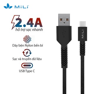 Cáp sạc MiLi HX-L12BK USB-type C 2.0 dài 1.2m siêu bền, an toàn thân thiện - Bảo hành 12 tháng