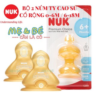 BỘ 2 NÚM TY NUK CAO SU CỔ RỘNG 0-6M/6M+ (PREMIUM CHOICE)