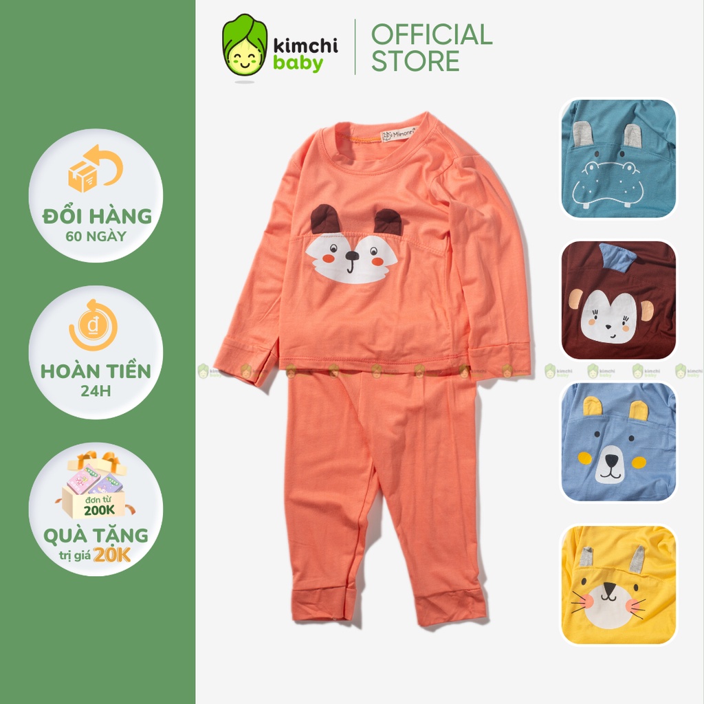 Bộ Dài Tay Bé Gái, Bé Trai MIMONRI Vải Thun Lạnh Tai Thú 3D Cực Xinh, Bộ Quần Áo Trẻ Em Mặc Nhà Thu Đông KWTD2219