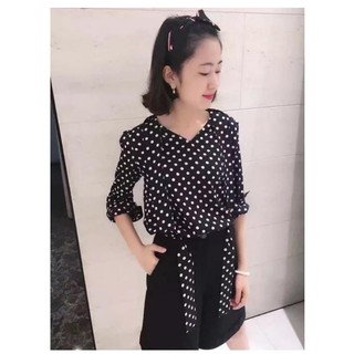Áo sơ mi chấn bi buộc nơ