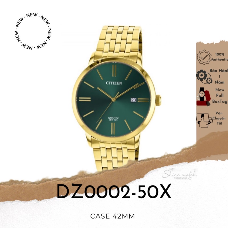 Đồng Hồ Nam Citizen DZ0002-50X Mặt Xanh Lá Dây Kim Loại Thép Không Gỉ