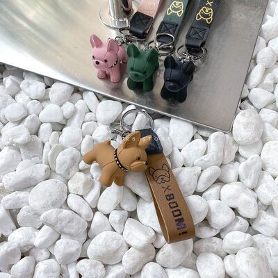 Móc chia khóa cute Bulldog, móc treo khóa xe phối da 4 màu siêu hot GATE6 - #4680