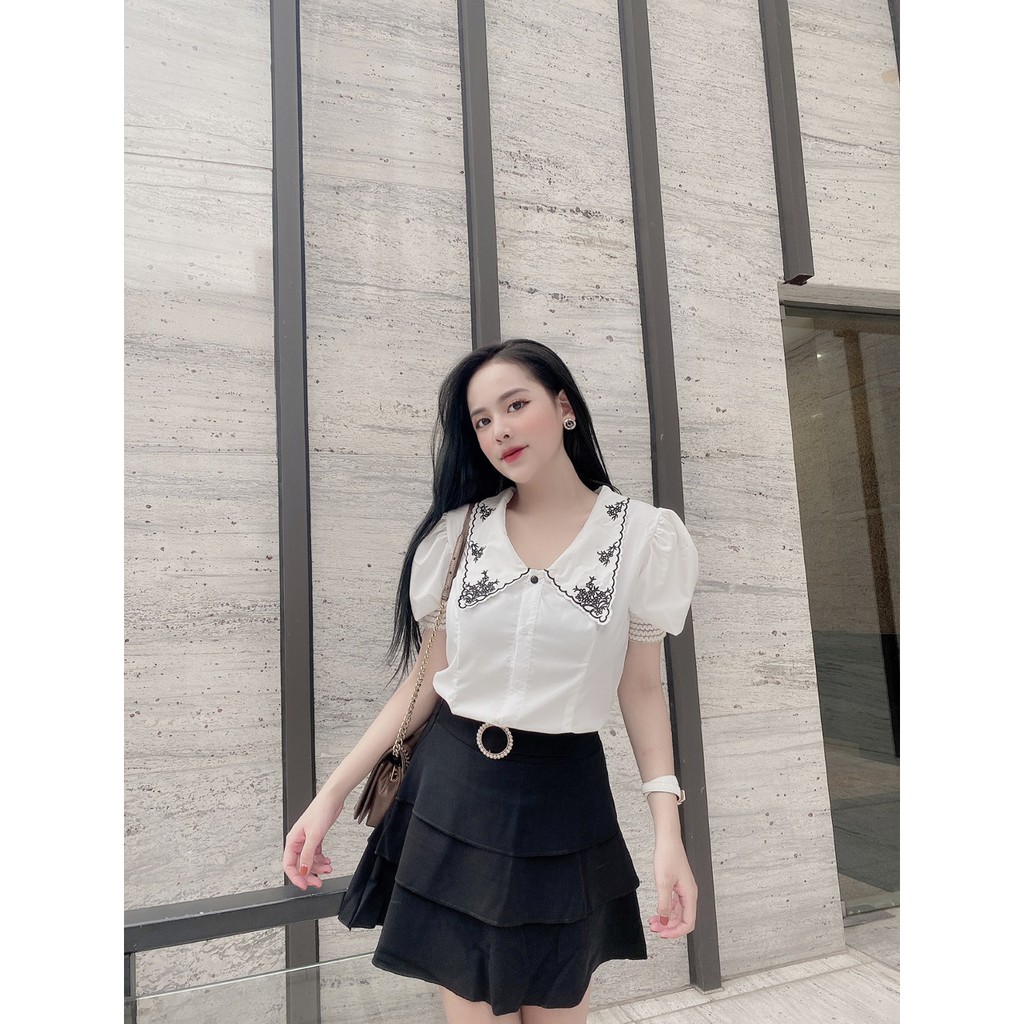 Áo Sơ Mi Cộc Tay Cổ Sen Thêu | BigBuy360 - bigbuy360.vn