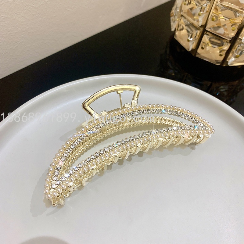 Kẹp tóc phong cách Hàn Quốc đính đá A6024 Kẹp càng cua kim loại cỡ lớn sang chảnh