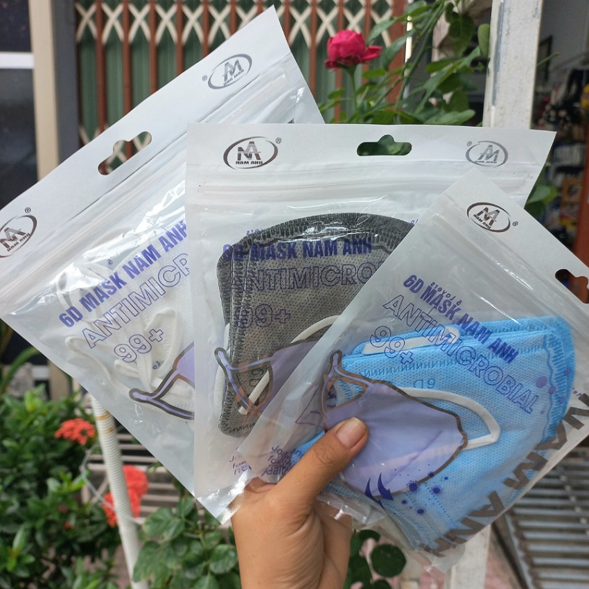 Khẩu trang 6d mask N99 Nam Anh Famapro, túi 10 cái, 5 lớp vải kháng khuẩn, thiết kế ôm kín khuôn mặt, quai thun co dãn