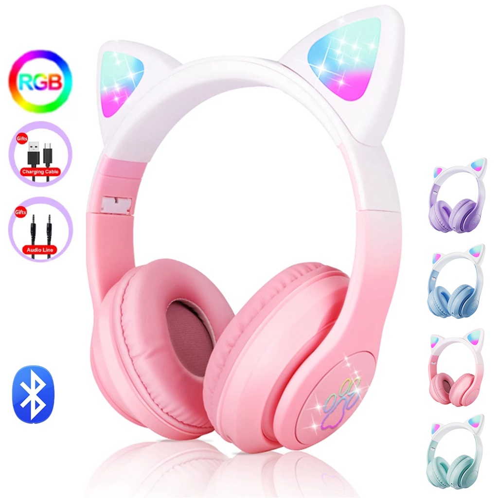 Tai Nghe Bluetooth Không Dây Hình Tai Mèo Có Micro Hỗ Trợ Thẻ Nhớ TF Cho Người Lớn Và Trẻ Em