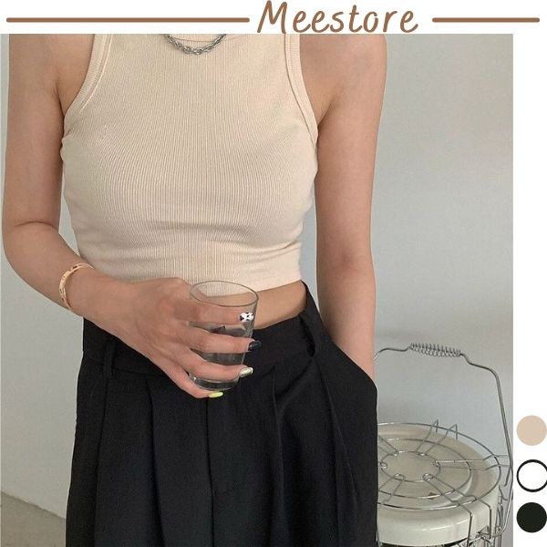 Áo ba lỗ croptop Thun Gân nữ Meestore- Balo dáng ôm cộc tay chất thun co giãn