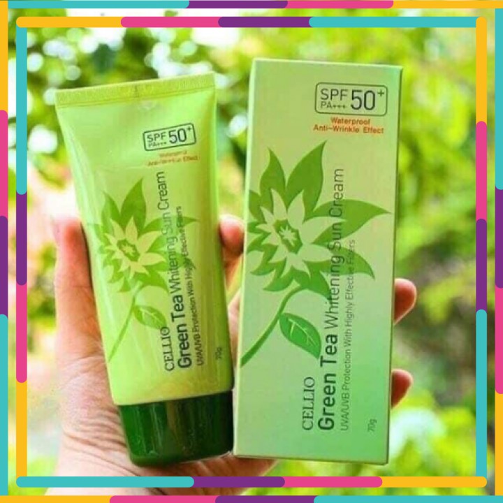 Kem Chống Nắng CELLIO , Green Tea , Collagen , waterproof  SPF 50 PA+++  70g [ CHÍNH - HÃNG ]