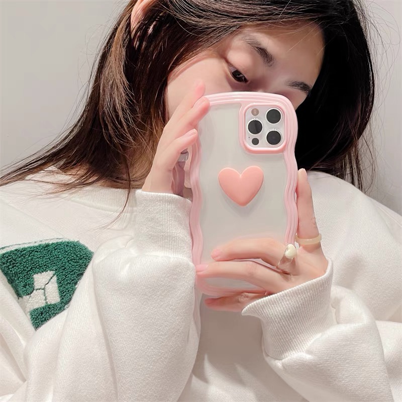 Suntaiho Ốp lưng iphone  Ốp điện thoại  TPU mềm trong suốt viền gợn sóng trái tim thích hợp cho iPhone 11 12 13 PMax XR 7 8 Plus