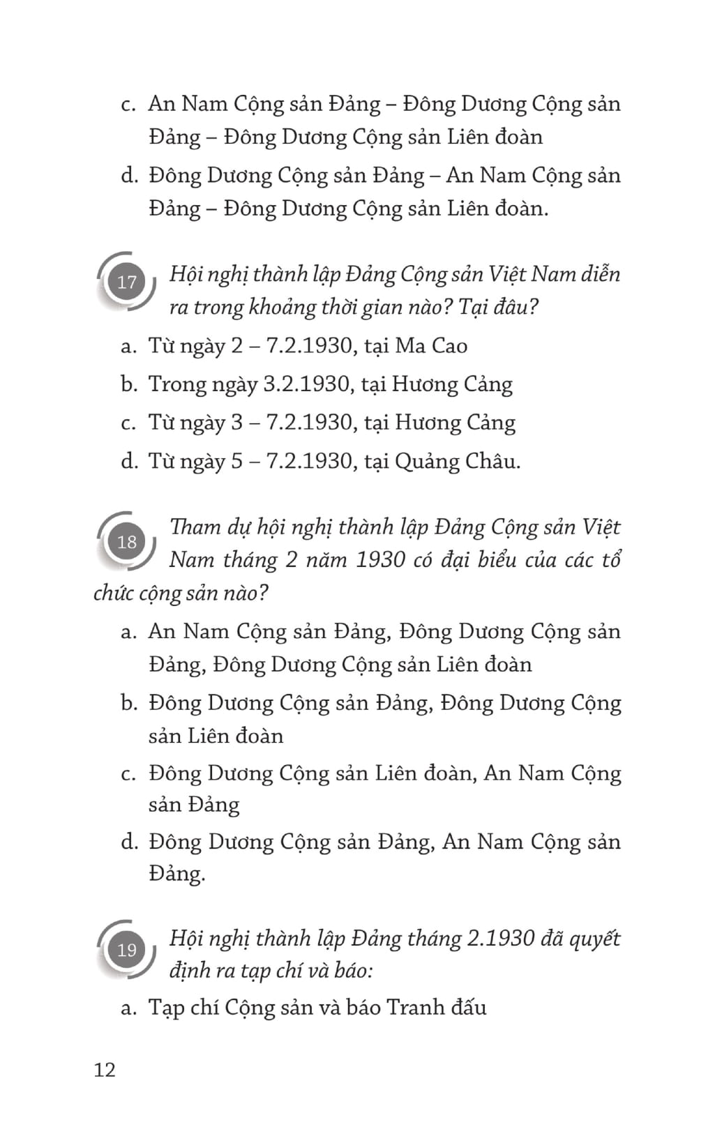 Sách Những Câu Đố Trắc Nghiệm Về Lịch Sử Dân Tộc Và Lịch Sử Cách Mạng Việt Nam Từ Năm 1930 Đến Nay