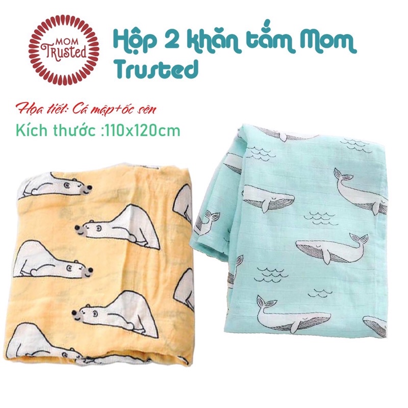 Hộp 2 khăn sữa đa năng sợi tre Mom Trusted