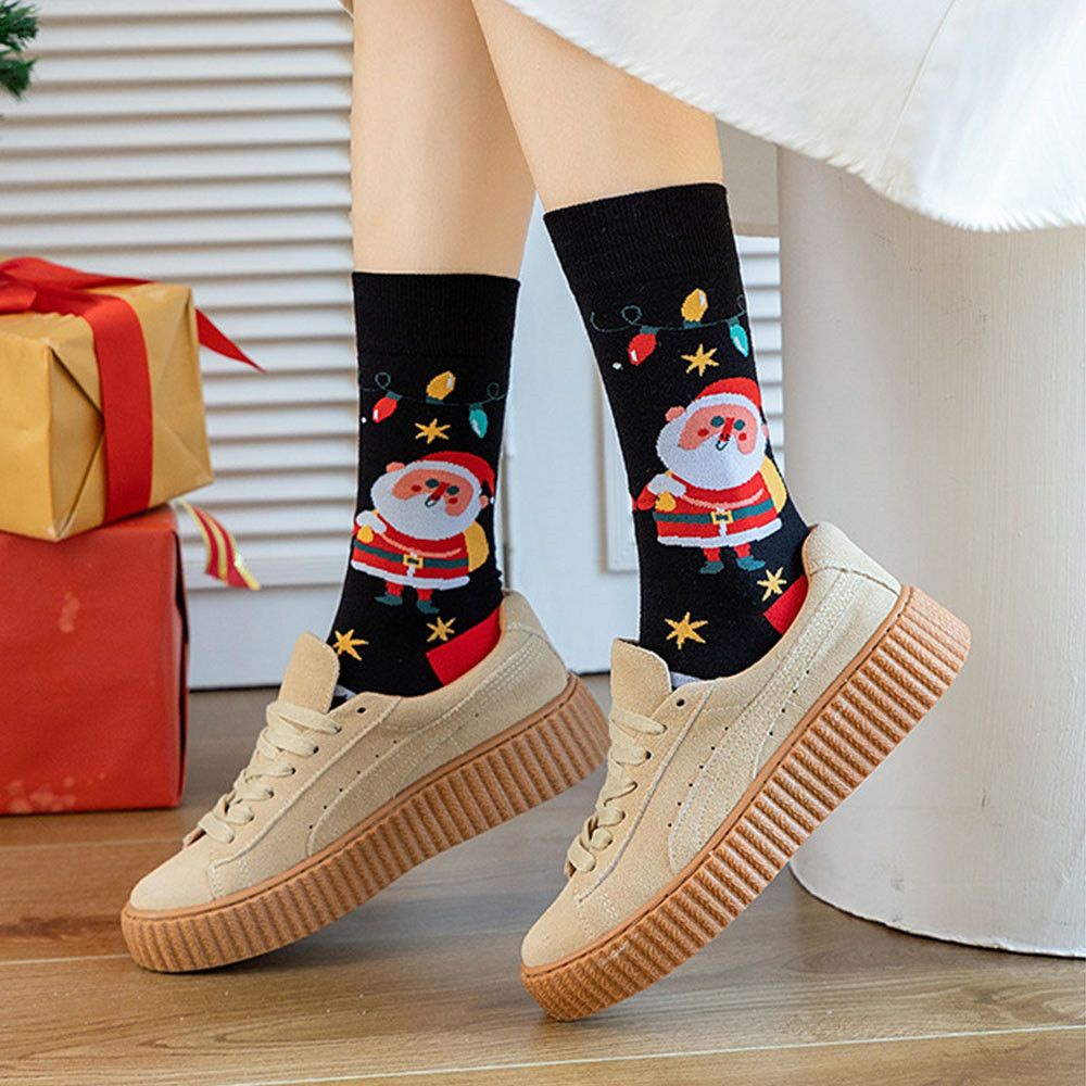 Tất cotton in họa tiết chủ đề Giáng sinh xinh xắn dành cho nữ