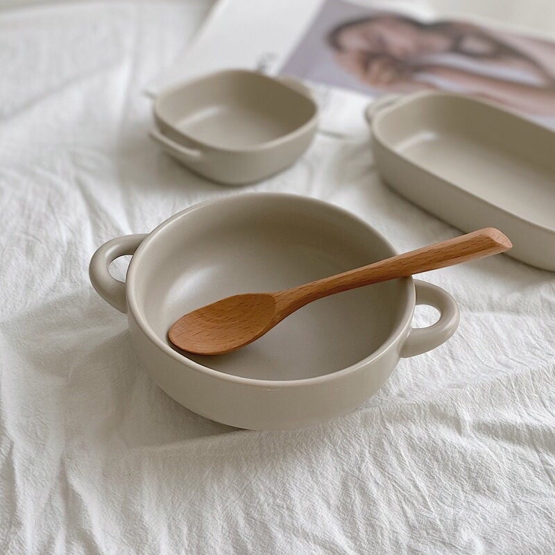 Bát 2 quai bỏ lò nướng, tô gốm lì cao cấp màu pastel BONMI decor Hàn Quốc