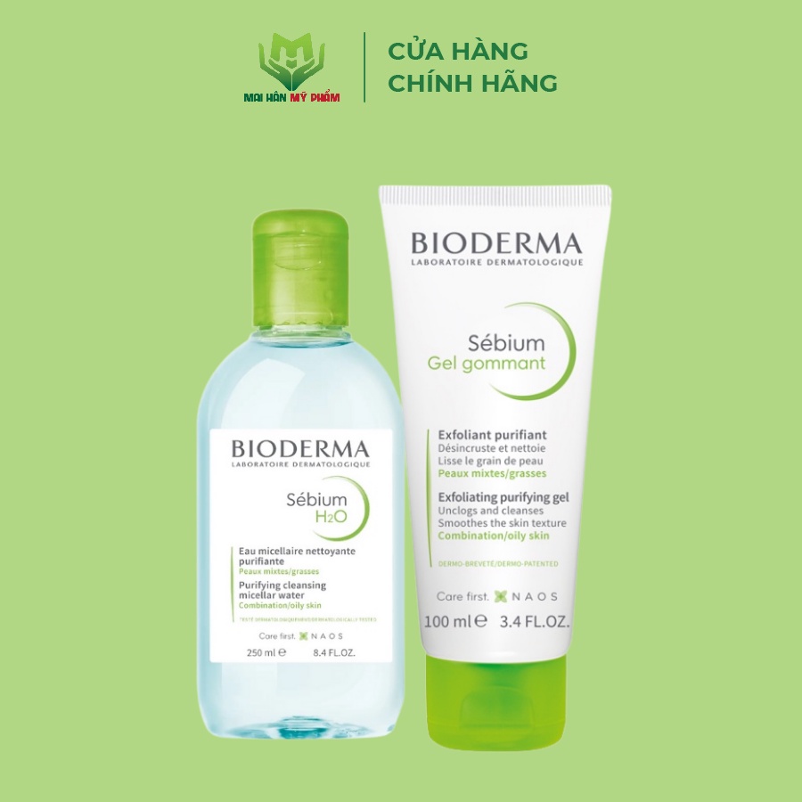 Bộ đôi nước Tẩy Trang Và Làm Sạch Da Bioderma Sebium H2O 250ml và Gel tẩy da chết 100ml