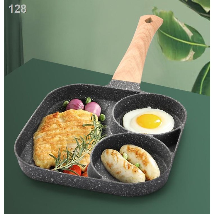 ♟(Dùng được cho bếp từ)Chảo chiên, rán, ốp trứng làm bánh 3 ngăn,4 ngăn (lỗ) kiểu nhật gang đúc 100% chống dính tay cầm