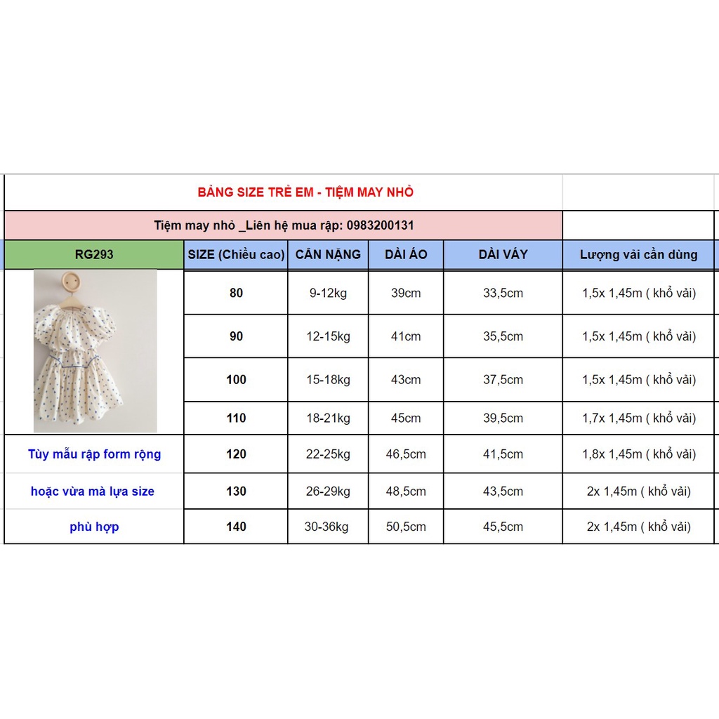 RG293_Rập giấy may set áo kèm chân váy bé gái