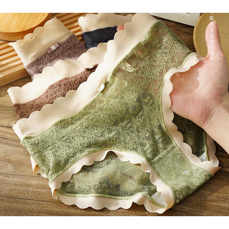142849Quần Lót Cotton Lưng Vừa Phối Ren Quyến Rũ Thoáng Khí Cho Nữ