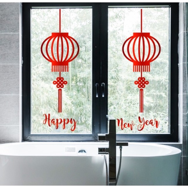 Decal dán Tết - Lồng đèn ánh Chữ cực nổi ( Vàng - Đỏ )