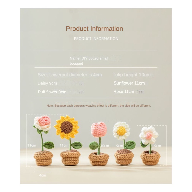 [DIY]Tự làm bộ quà tặng bằng sợi dệt kim tự làm bằng tay. Tự làm bó hoa trong chậu nhỏ của riêng bạn#hoa hướng dương len#hoa đan len#hoa đan bằng len