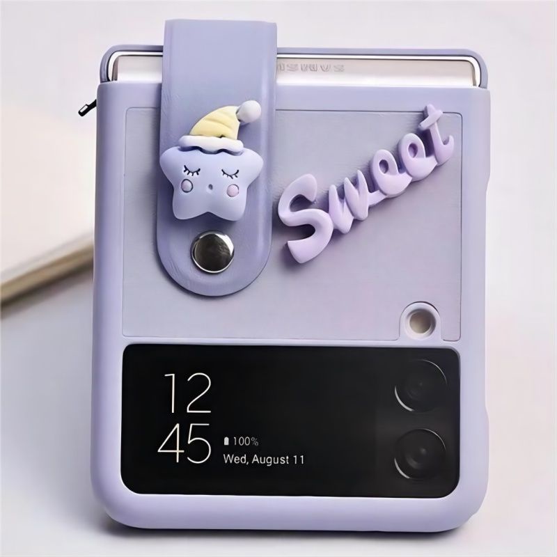 2 màu - Ốp Samsung Z Flip 4 - Z Flip 3 - Z Flip3 - Flip4 5G phối màu kèm charm dễ thương và dây da cầm tay