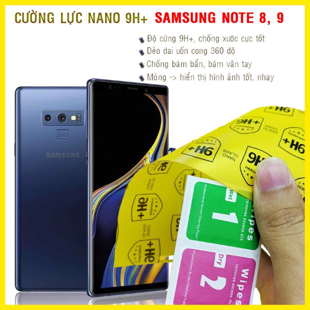 Dán cường lực dẻo nano không full 9H+ Sansung Note 8, Note 9