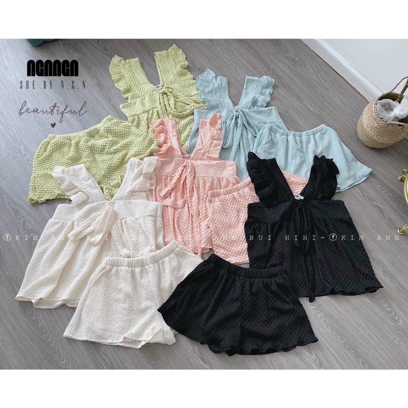 Set bộ xốp cổ v nơ ngực cánh tiên