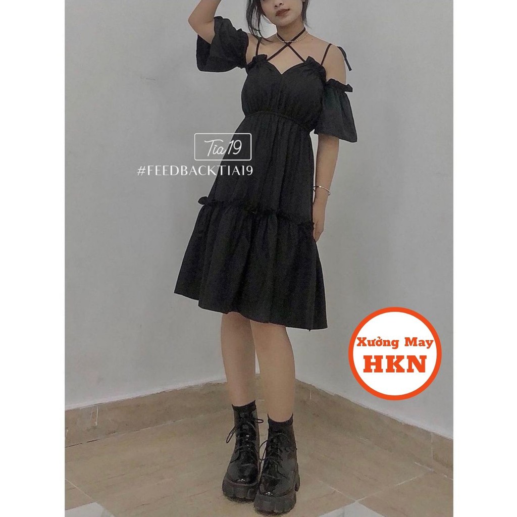 Váy Trễ Vai Đan Dây Ngực Màu Đen Chất Đũi Mã 122 Xưởng May HKN | BigBuy360 - bigbuy360.vn