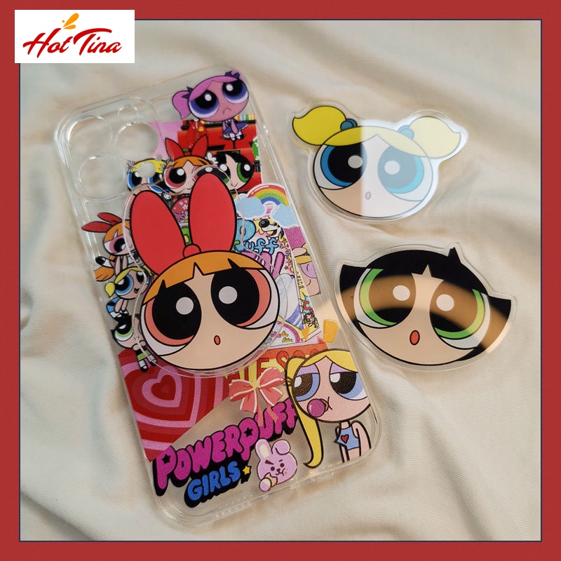 Ốp điện thoại TPU mềm nhám trong suốt có giá đỡ hình Powerpuff Girls cho 13 Pro Max 12 Pro Max 11 Pro Max 13 Pro 12 Pro 11 Pro X Xs Max XR 8 7 Plus