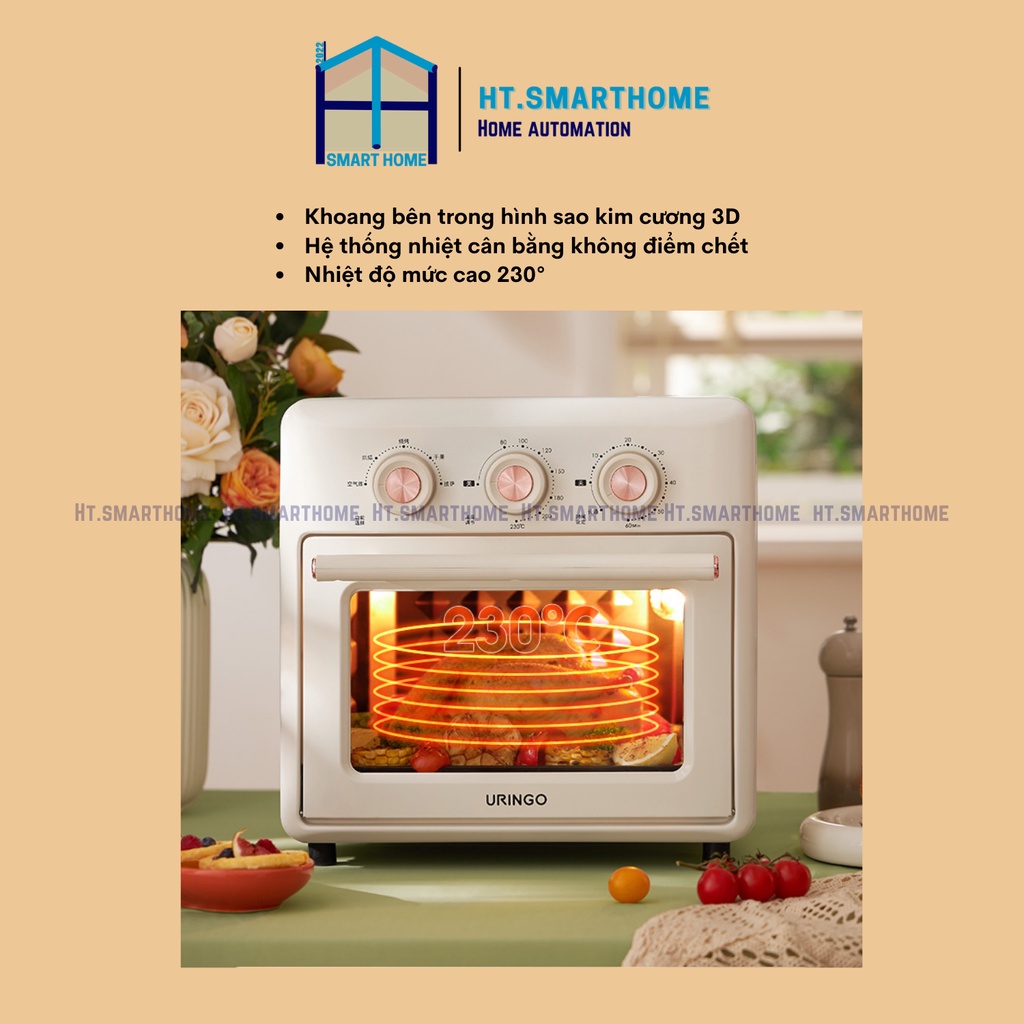 Lò nướng Uringo dung tích 15L 1200W - Nồi chiên không dầu kiêm lò nướng đối lưu đa năng 2in1