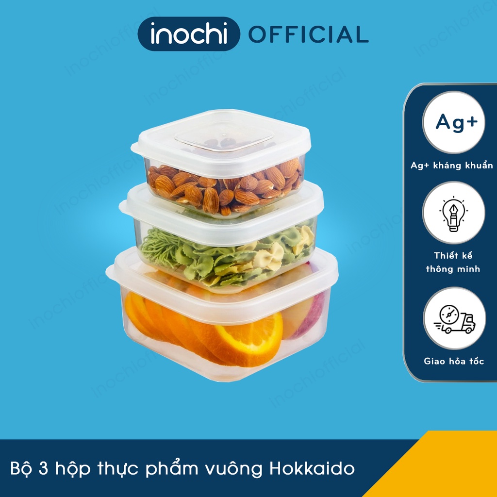 Bộ 3 hộp thực phẩm chữ nhật Hokkaido 500-1000-2000ml
