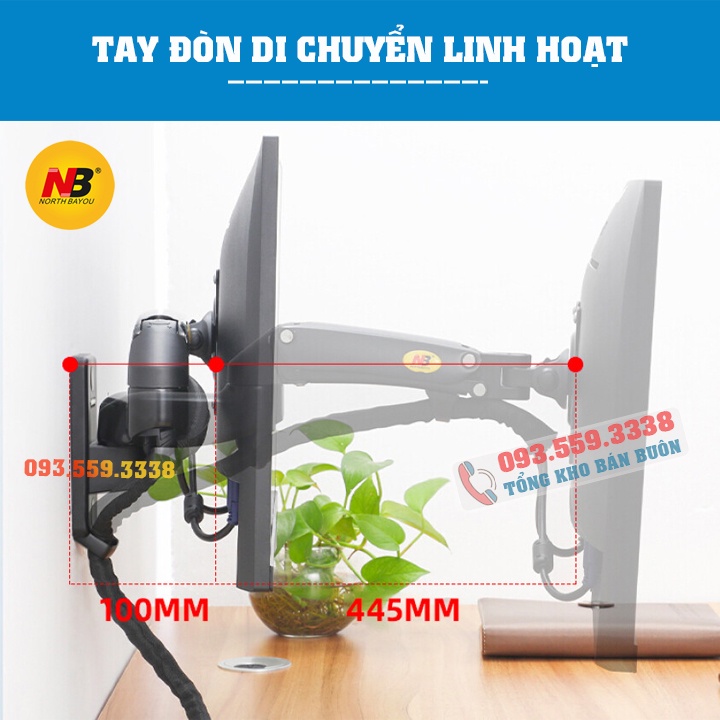 F150 / Giá Treo Màn hình NB F150 gắn tường/ Tay treo/Arm màn hình gắn tường/ Lò xo khí nén [Màn Hình 17&quot; - 35&quot;]