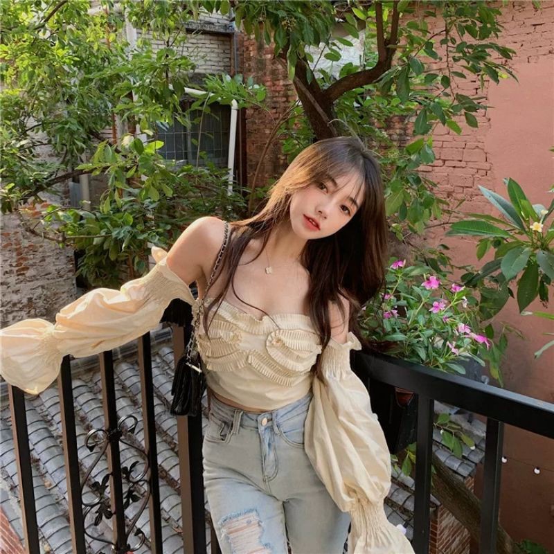 Áo trễ vai tay bồng dáng Hàn