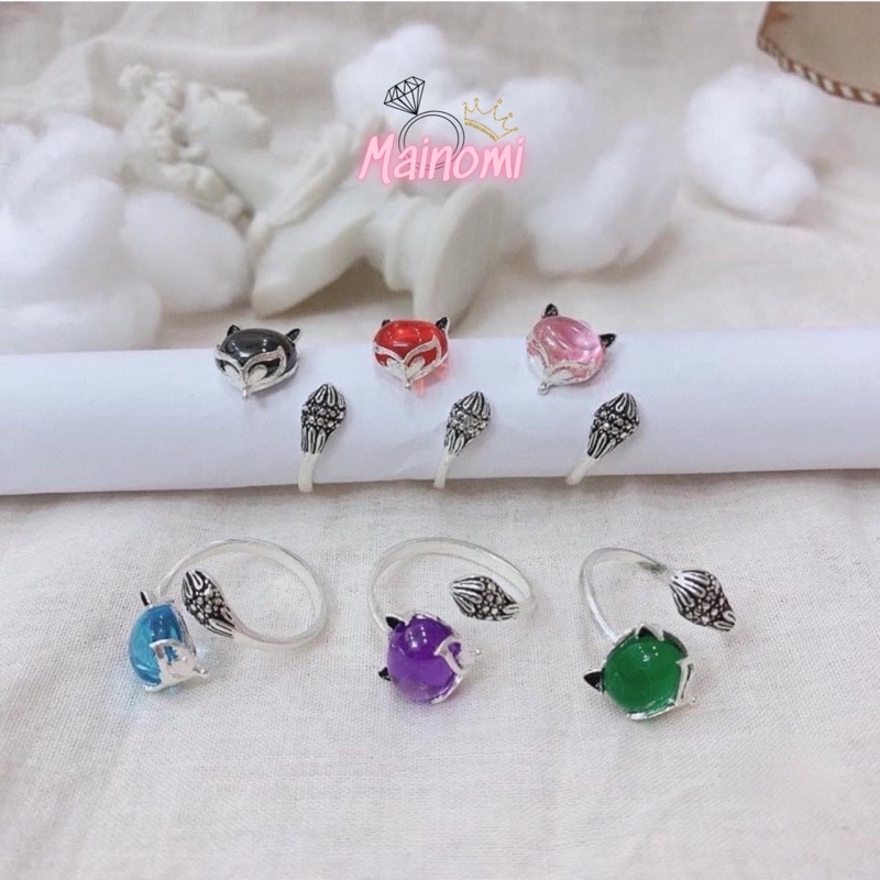 Nhẫn hồ ly bạc ta sơn đen, đủ màu. ĐỘC ĐÁO TINH TẾ Mainomi Shop Bạc Xinh