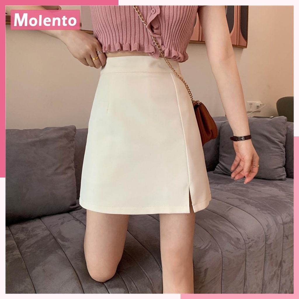Chân Váy Chữ A Ngắn Xẻ Tà Công Sở Lưng Cao Khóa Kéo Lót Trong Vintage Ulzzang Phong Cách Hàn Quốc Trẻ Trung Molento M23