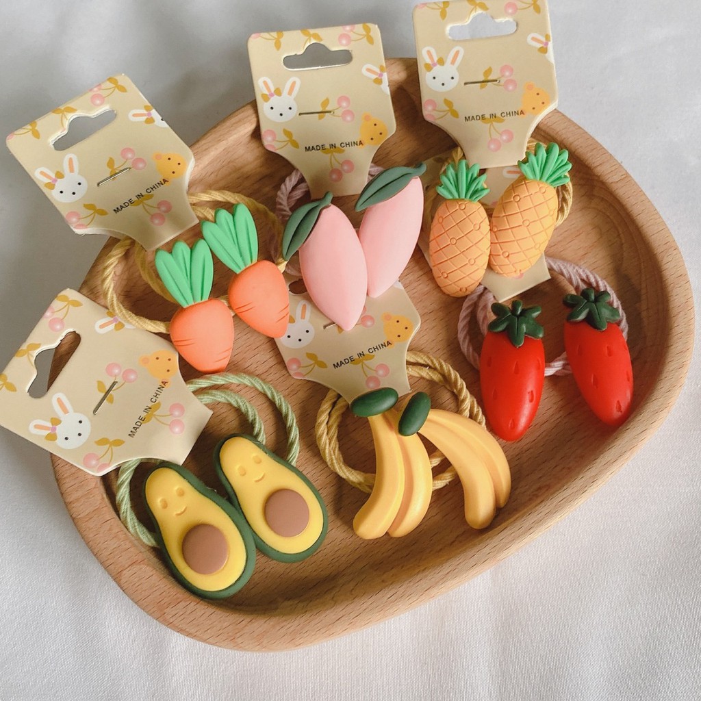 SET 2 DÂY BUỘC TÓC, CỘT TÓC CHO BÉ GÁI HÌNH TRÁI CÂY NHÁM BẢN TO