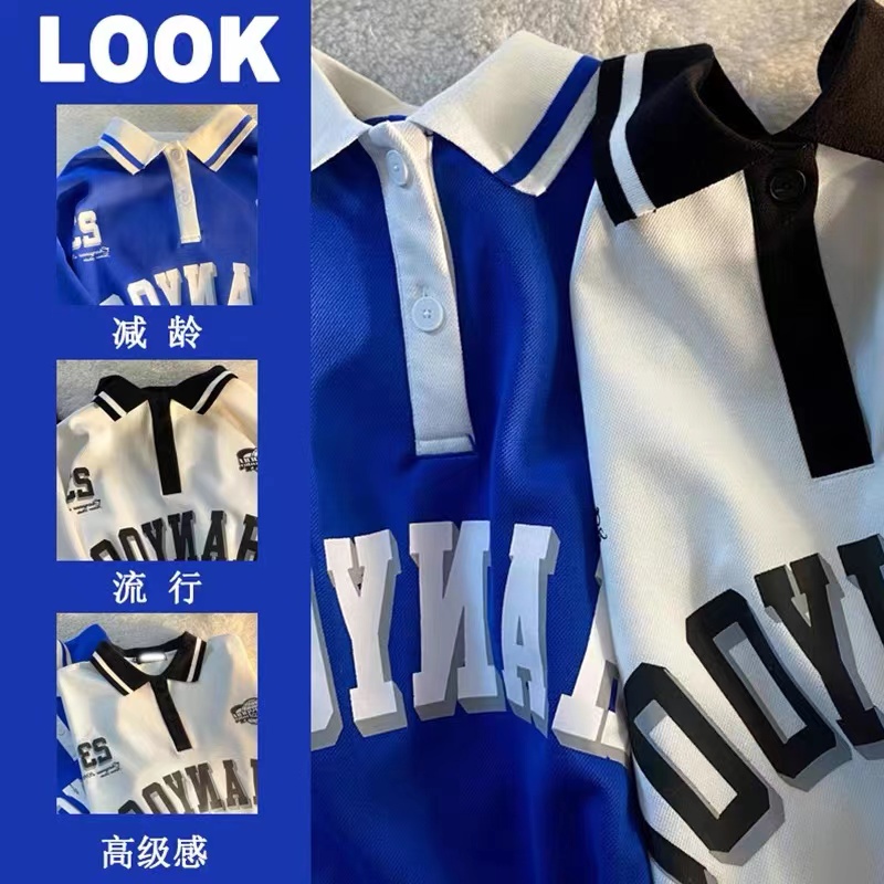 Áo Thun POLO 100% Cotton Nguyên Chất Tay Ngắn In Chữ Phong Cách Retro Dành Cho Nữ Sinh