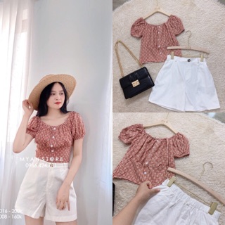 Set quần trắng+ áo sơ mi hoa nhí thoa0125