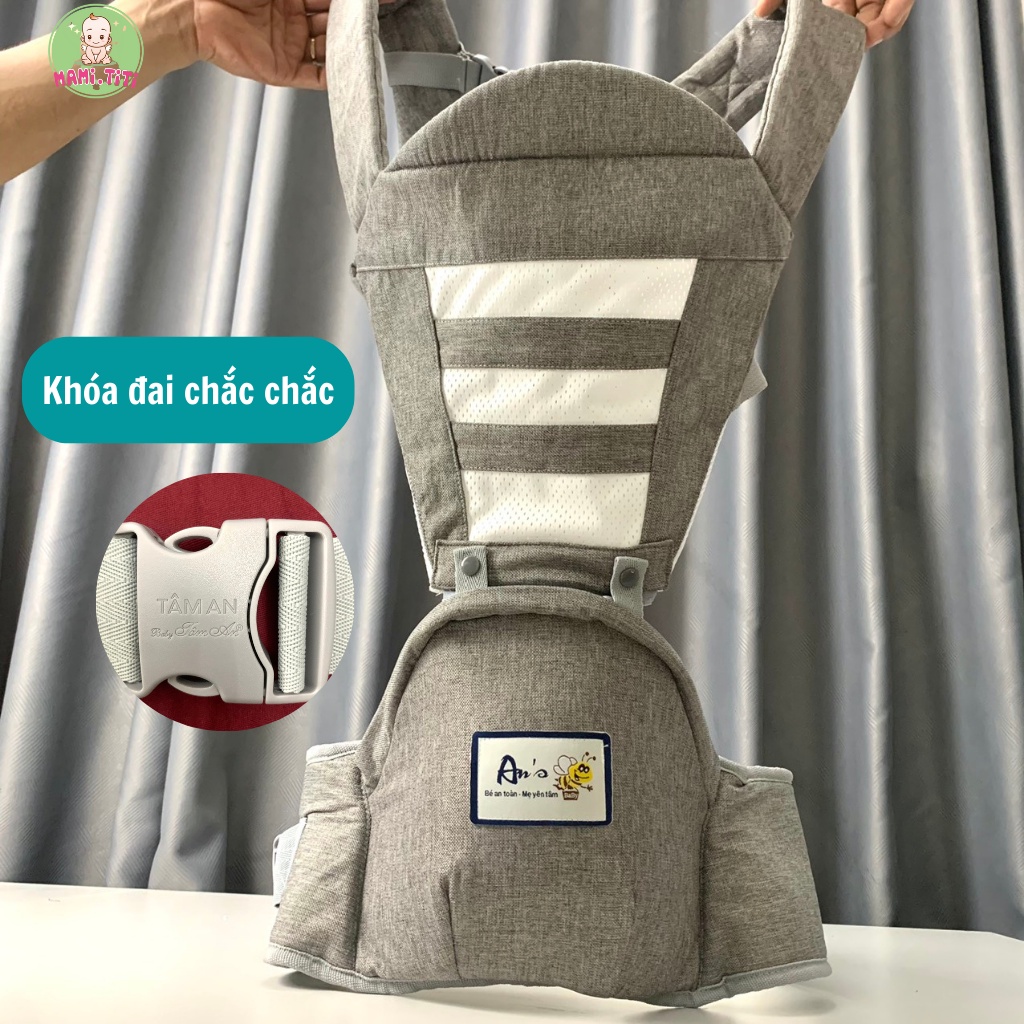 Địu ngồi cho bé Tâm An, Địu cho bé trợ lực vai và lưng, thông hơi thoáng khí