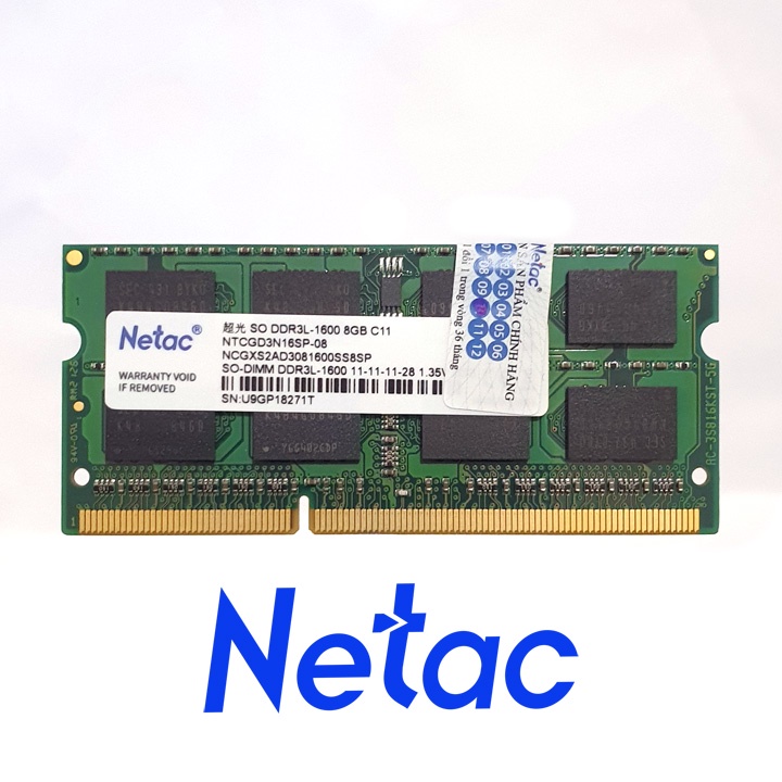 RAM laptop Netac DDR3L 8GB bus 1600 MHz - bảo hành 3 năm