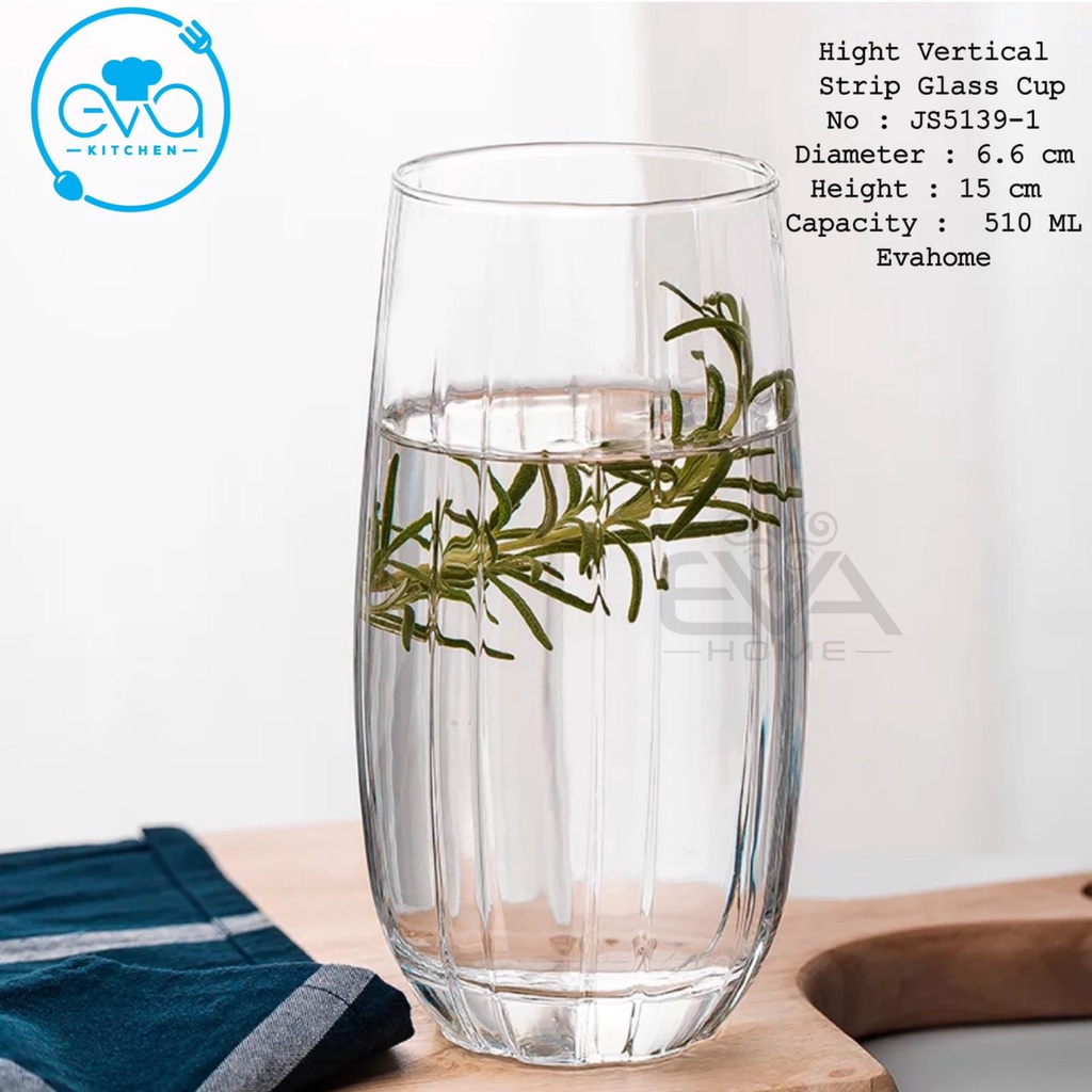 Ly Thuỷ Tinh Uống Nước Chịu Nhiệt Deli Bầu Sọc Cao 510Ml Hight Vertical Striped Glass Cup JS5139-1