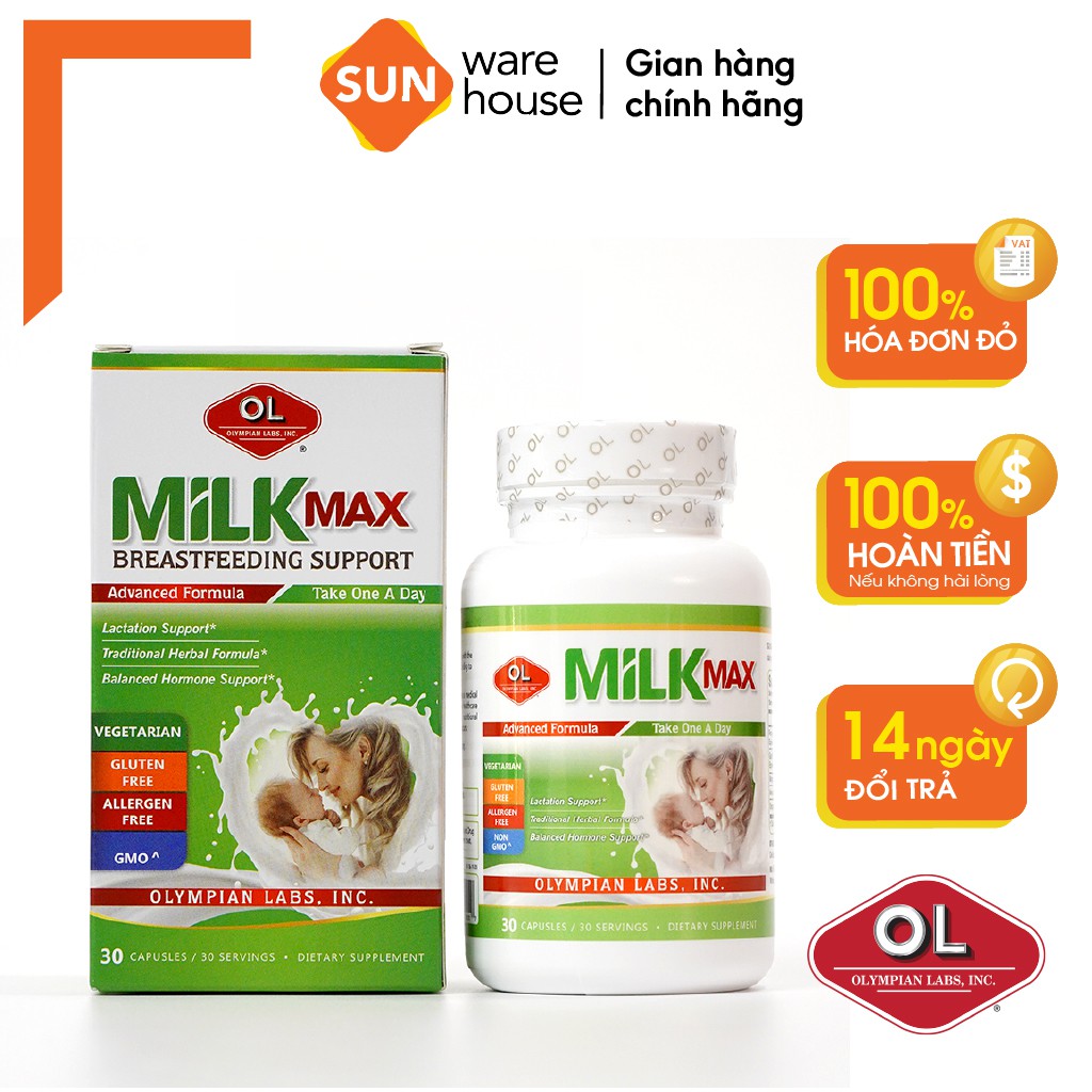 Viên Uống Lợi Sữa Olympian labs Milk Max Breastfeeding Support Duy Trì Nguồn Sữa Mẹ 30 Viên