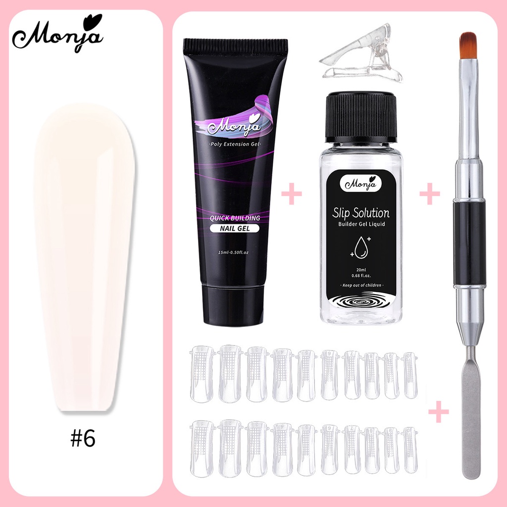 Set 5 dụng cụ làm móng MONJA nước đắp gel UV acrylic/ khuôn móng/ cọ hai đầu/ gel đắp móng nhanh/ 10 mẫu tùy chọn