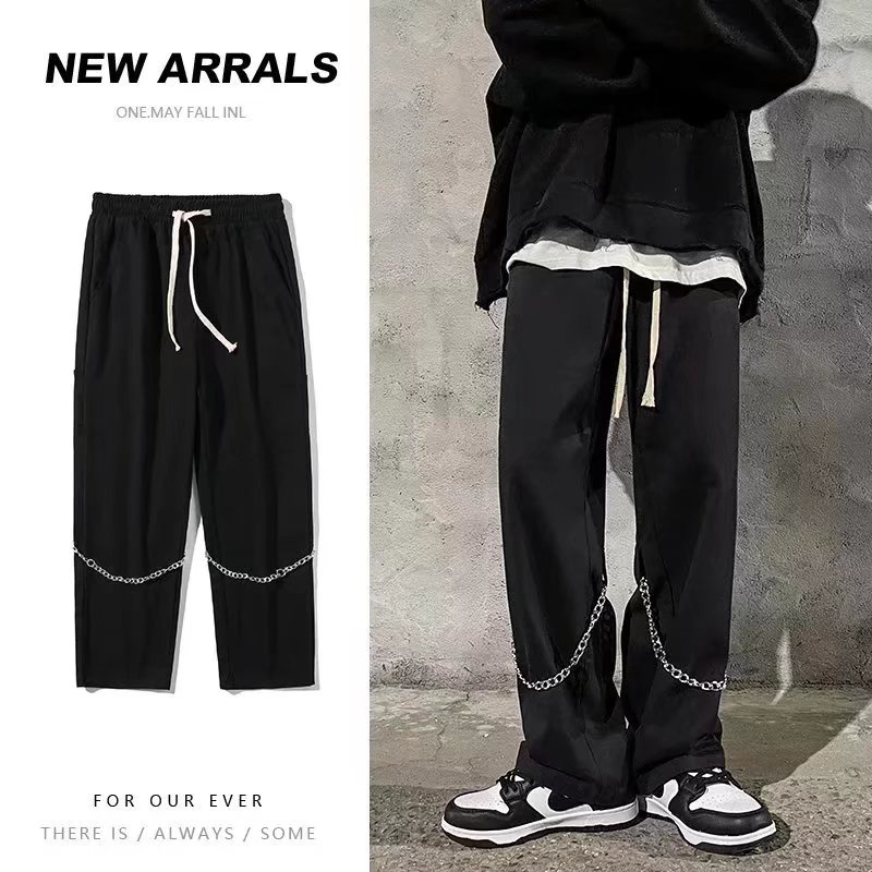 Quần Dài Ống Rộng Phối Dây Xích Phong Cách Thời Trang Hàn Quốc Dành Cho Nam Giới